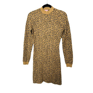 Le Rumi Leopard Print Mini Dress Mock Neck Long Sleeve Size S